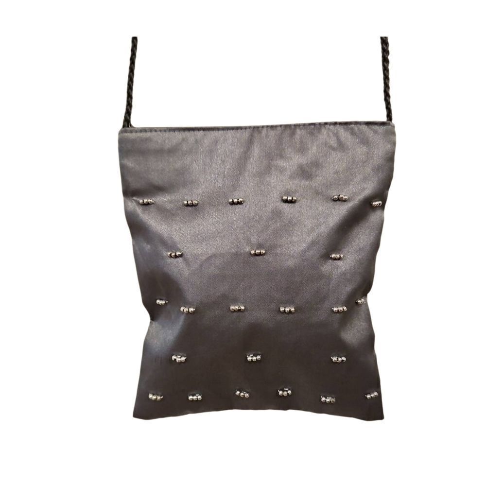 Gray Satin with Silver Beads